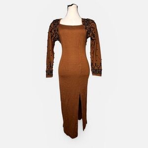 Carol Little brown knit dress black beading